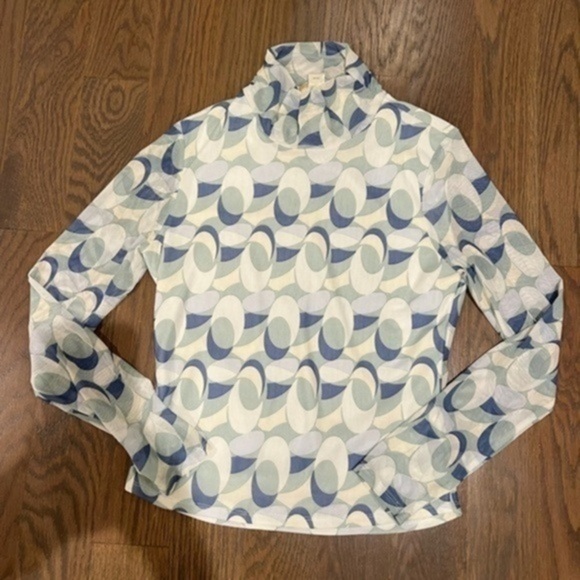 MONTEAU Pastel Printed Long sleeve Mesh Top | Mockneck M y2k K - Picture 1 of 6